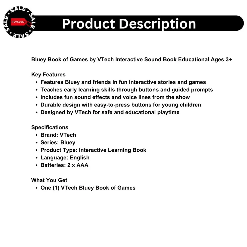 Bluey Book of Games by VTech Interactive‎ Sound Book Educational Ages 3+